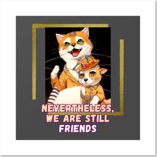 Nevertheless, we are still friends (cat and mouse cartoon) Posters and Art